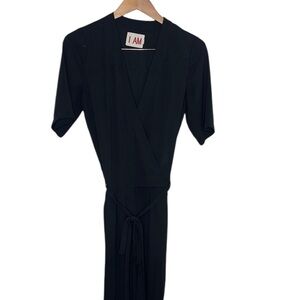 I AM Black Short Sleeve V-Neck Long Sleeve Jumpsuit Women Size 12